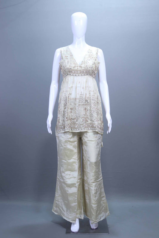 Ivory Embroidered Sharara Set with Designer Kurta and Dupatta