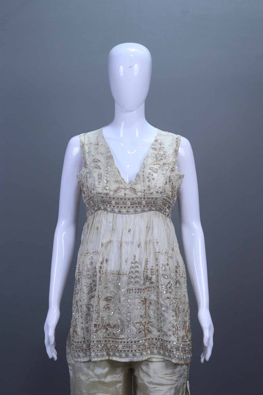 Ivory Embroidered Sharara Set with Designer Kurta and Dupatta