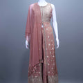 Dusty Rose Embroidered Silk Sharara Set with Long Jacket Dupatta 