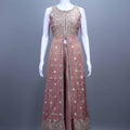 Dusty Rose Embroidered Silk Sharara Set with Long Jacket Dupatta