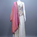 Ivory Silk Embroidered Lehenga Set with Floral Blouse Pink Dupatta