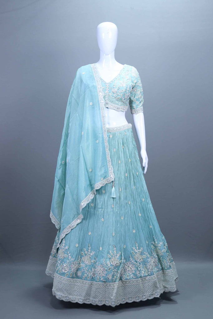 Pastel Aqua Heavy Embroidered Silk Lehenga Choli with Dupatta
