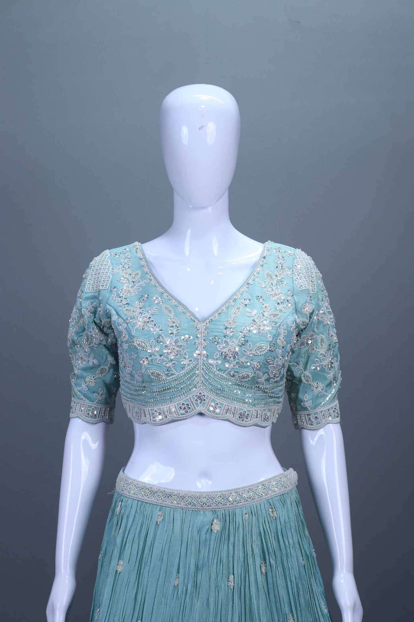 Pastel Aqua Heavy Embroidered Silk Lehenga Choli with Dupatta