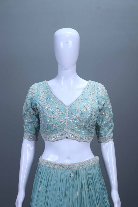 Pastel Aqua Heavy Embroidered Silk Lehenga Choli with Dupatta