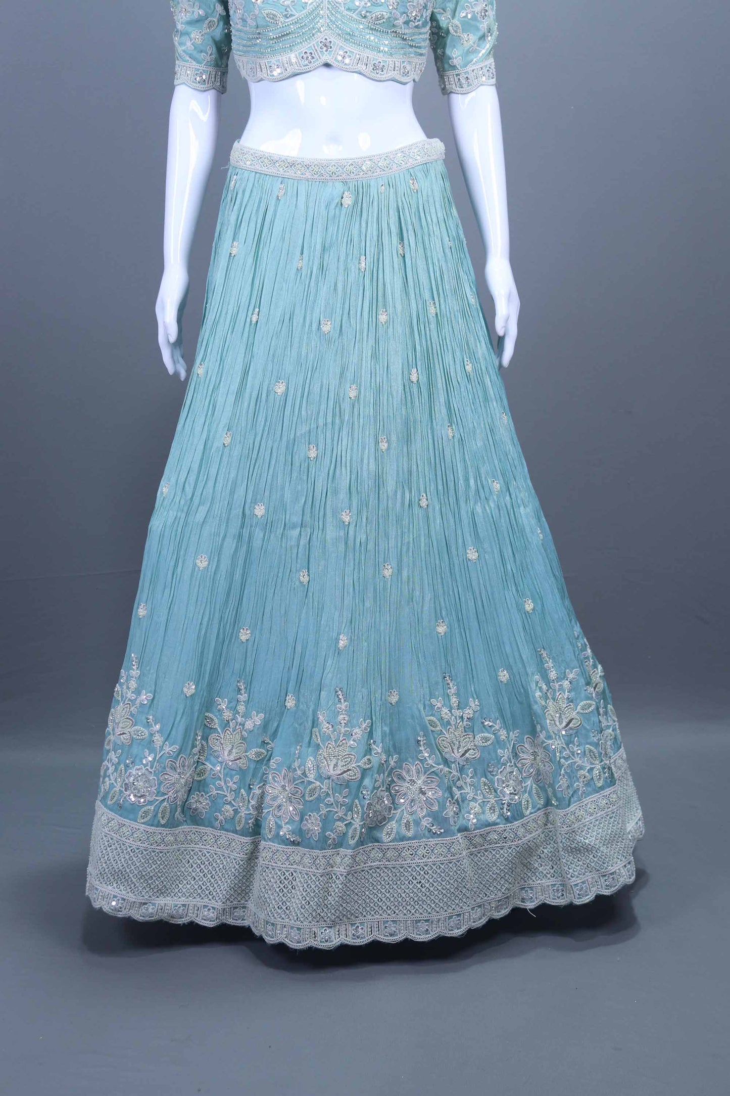 Pastel Aqua Heavy Embroidered Silk Lehenga Choli with Dupatta