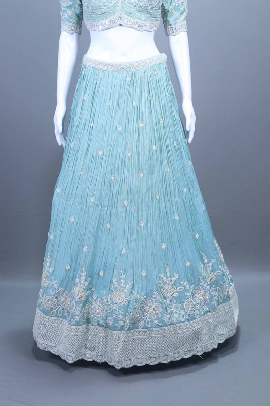 Pastel Aqua Heavy Embroidered Silk Lehenga Choli with Dupatta