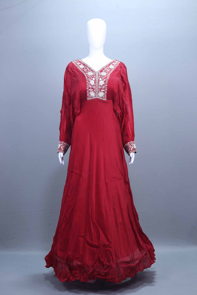  Red Silk Anarkali Gown with Intricate Embroidery Festive Wear