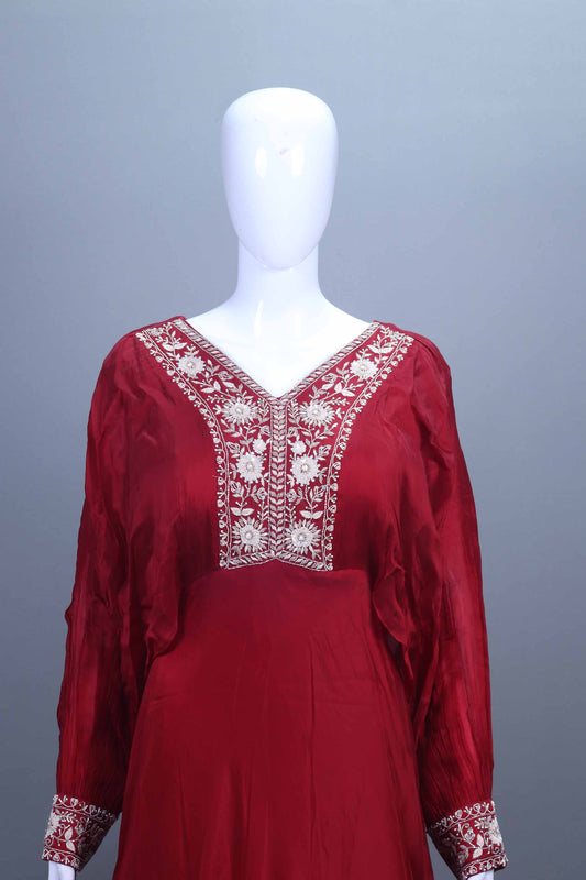 Red Silk Anarkali Gown with Intricate Embroidery Festive Wear