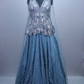 Dusty Blue Embellished Peplum Lehenga Set with Sequins and Net Dupatta