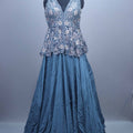 Dusty Blue Embellished Peplum Lehenga Set with Sequins and Net Dupatta