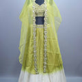 Lime Green Mirror Work Lehenga Choli with Embroidered Cape Festive Wear