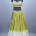 Lime Green Mirror Work Lehenga Choli with Embroidered Cape Festive Wear