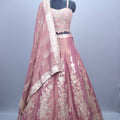 Dusty Pink Zari Embroidered Silk Lehenga Choli with Heavy Blouse Dupatta