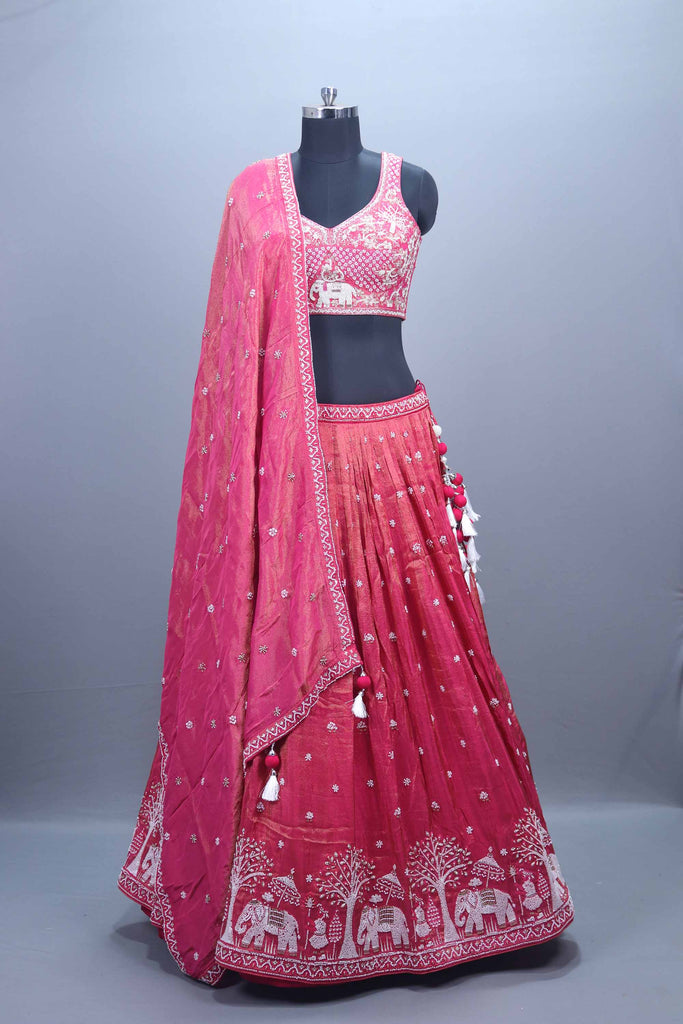 Designer Pink Silk Embroidered Lehenga Choli with Dupatta