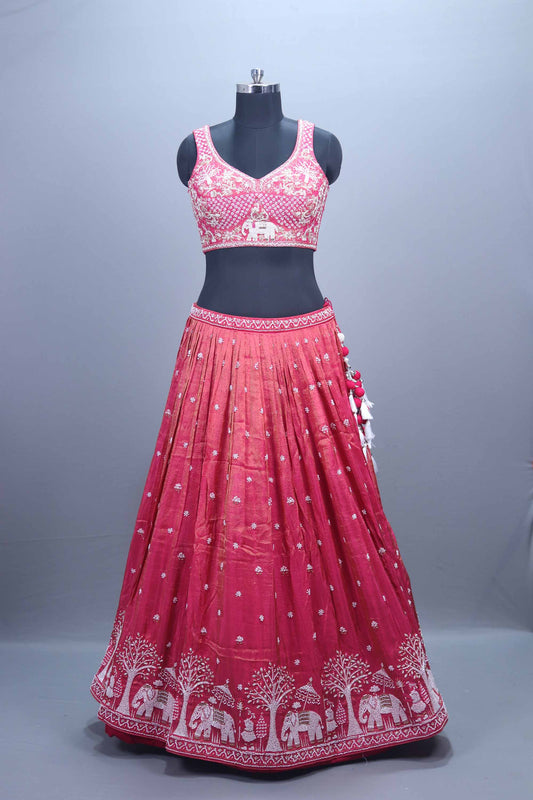 Designer Pink Silk Embroidered Lehenga Choli with Dupatta