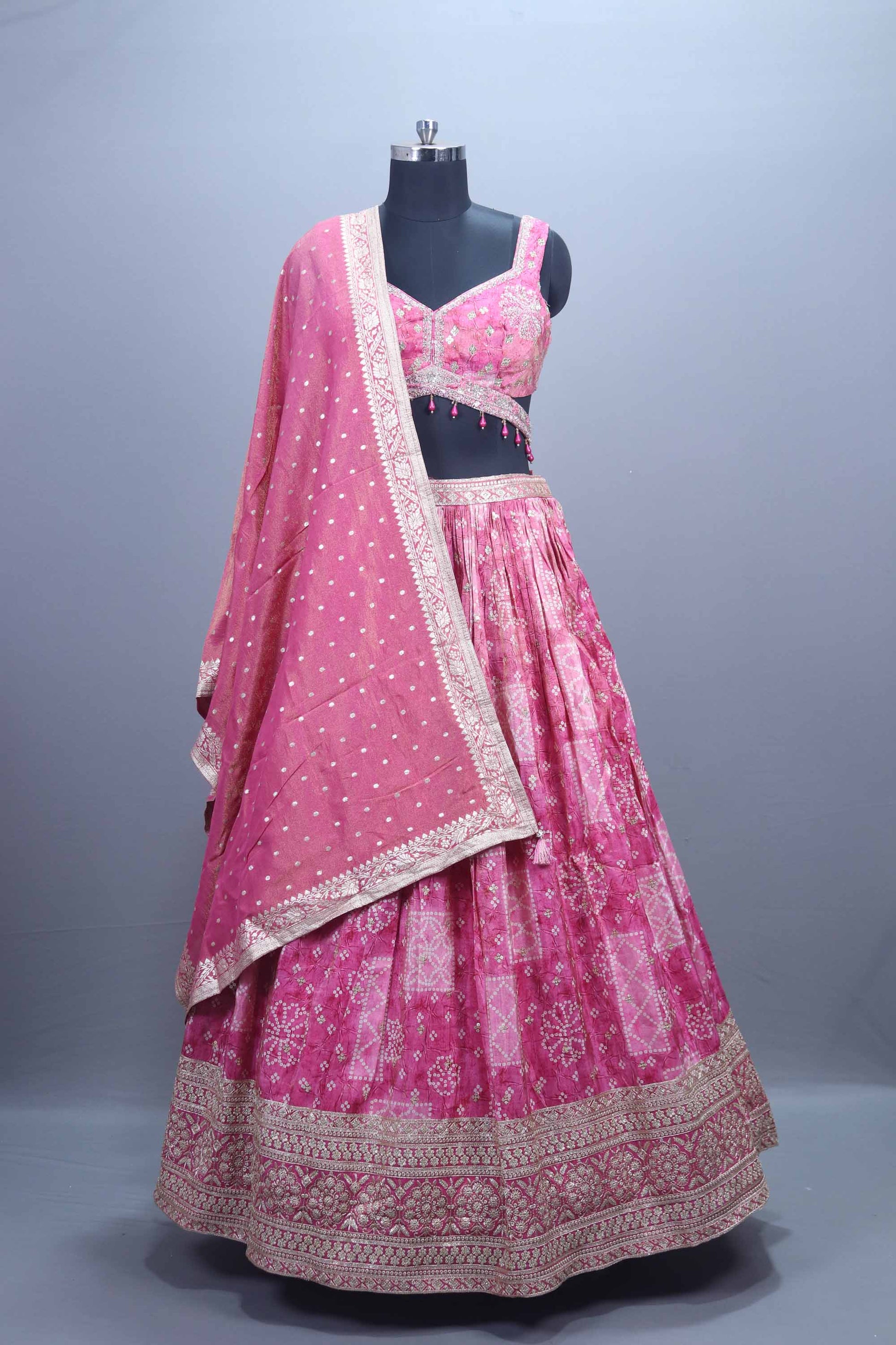 Pink Banarasi Silk Lehenga Choli with Heavy Embroidery Dupatta