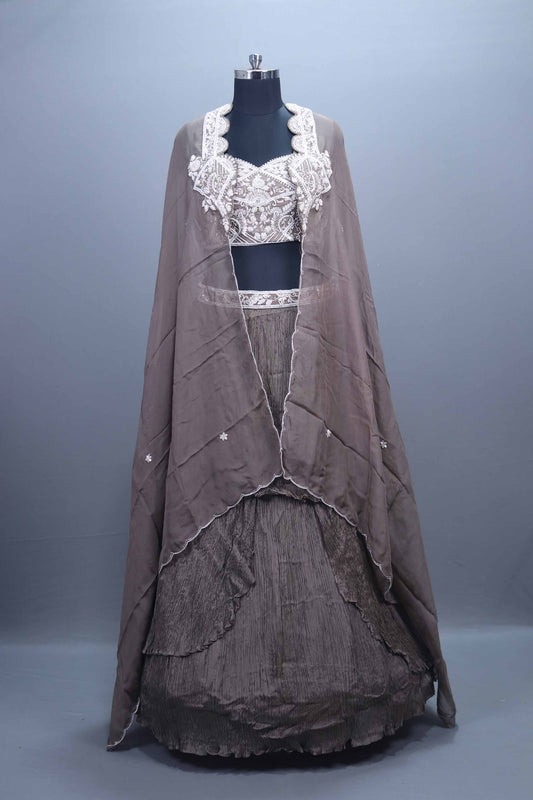 Designer Grey Embroidered Lehenga Choli with Dupatta