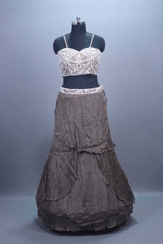 Designer Grey Embroidered Lehenga Choli with Dupatta