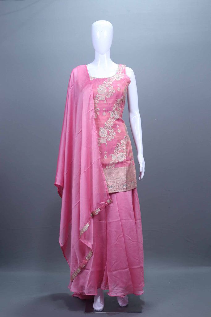 Pink Embroidered Kurta Sharara Set with Dupatta Festive Wear
