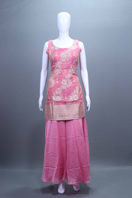 Pink Embroidered Kurta Sharara Set with Dupatta Festive Wear