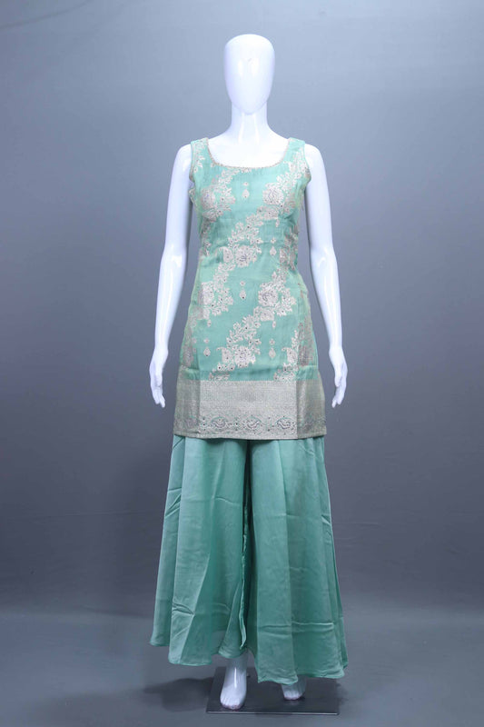 Mint Green Embroidered Kurta Sharara Set with Dupatta Festive Wear