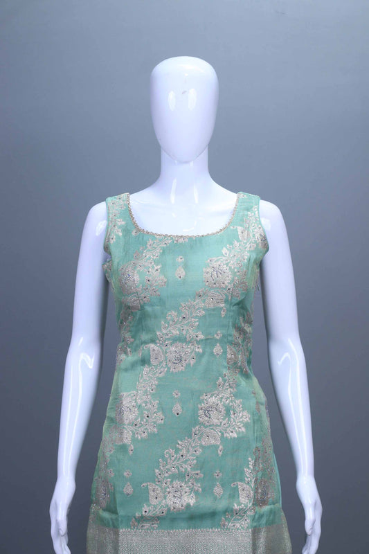 Mint Green Embroidered Kurta Sharara Set with Dupatta Festive Wear