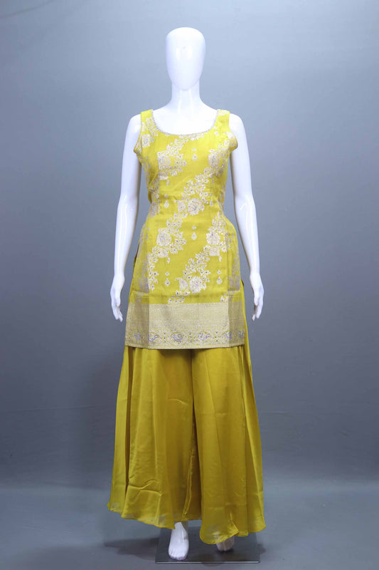 Yellow Embroidered Kurta Sharara Set with Dupatta Festive Wear