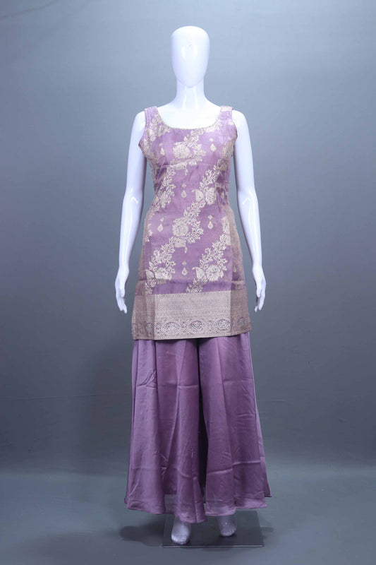 Purple Embroidered Kurta Sharara Set with Dupatta Festive Wear
