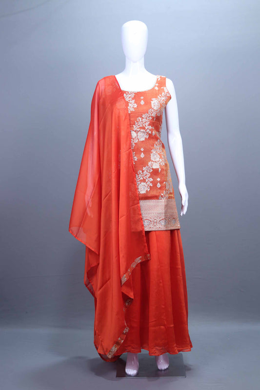  Orange Embroidered Ethnic Suit Set with Dupatta Festive Wear