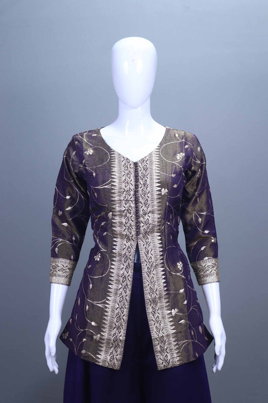 Purple Embroidered Ethnic Kurta Skirt Suit  Set with Dupatta