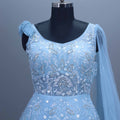 Light Blue Embroidered Net Ball Sequins Party Wear Gown