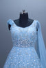 Light Blue Embroidered Net Ball Sequins Party Wear Gown