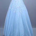 Light Blue Embroidered Net Ball Sequins Party Wear Gown