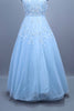 Light Blue Embroidered Net Ball Sequins Party Wear Gown