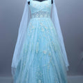 Light Blue Heavy Net Gown Mirror Work Party Wear Ball Gown