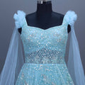 Light Blue Heavy Net Gown Mirror Work Party Wear Ball Gown
