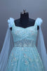 Light Blue Heavy Net Gown Mirror Work Party Wear Ball Gown