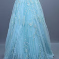 Light Blue Heavy Net Gown Mirror Work Party Wear Ball Gown