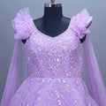 Lavender Heavy Net Gown Mirror Work Party Wear Ball Gown
