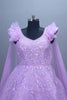 Lavender Heavy Net Gown Mirror Work Party Wear Ball Gown