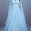 Sky Blue Heavy Net Gown Sequins Party Wear Ball Gown