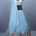 Sky Blue Heavy Embroidered Lehenga Choli with Floral Thread Work Dupatta