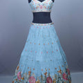 Sky Blue Heavy Embroidered Lehenga Choli with Floral Thread Work Dupatta