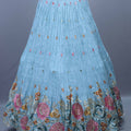Sky Blue Heavy Embroidered Lehenga Choli with Floral Thread Work Dupatta