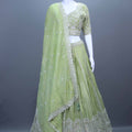 Sage Green Silk Embroidered Lehenga Choli Designer Dupatta