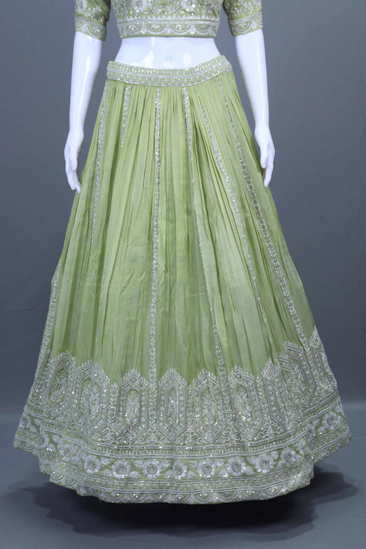 Pastel Green Embroidered Lehenga Choli with Dupatta Party Wear Lehenga
