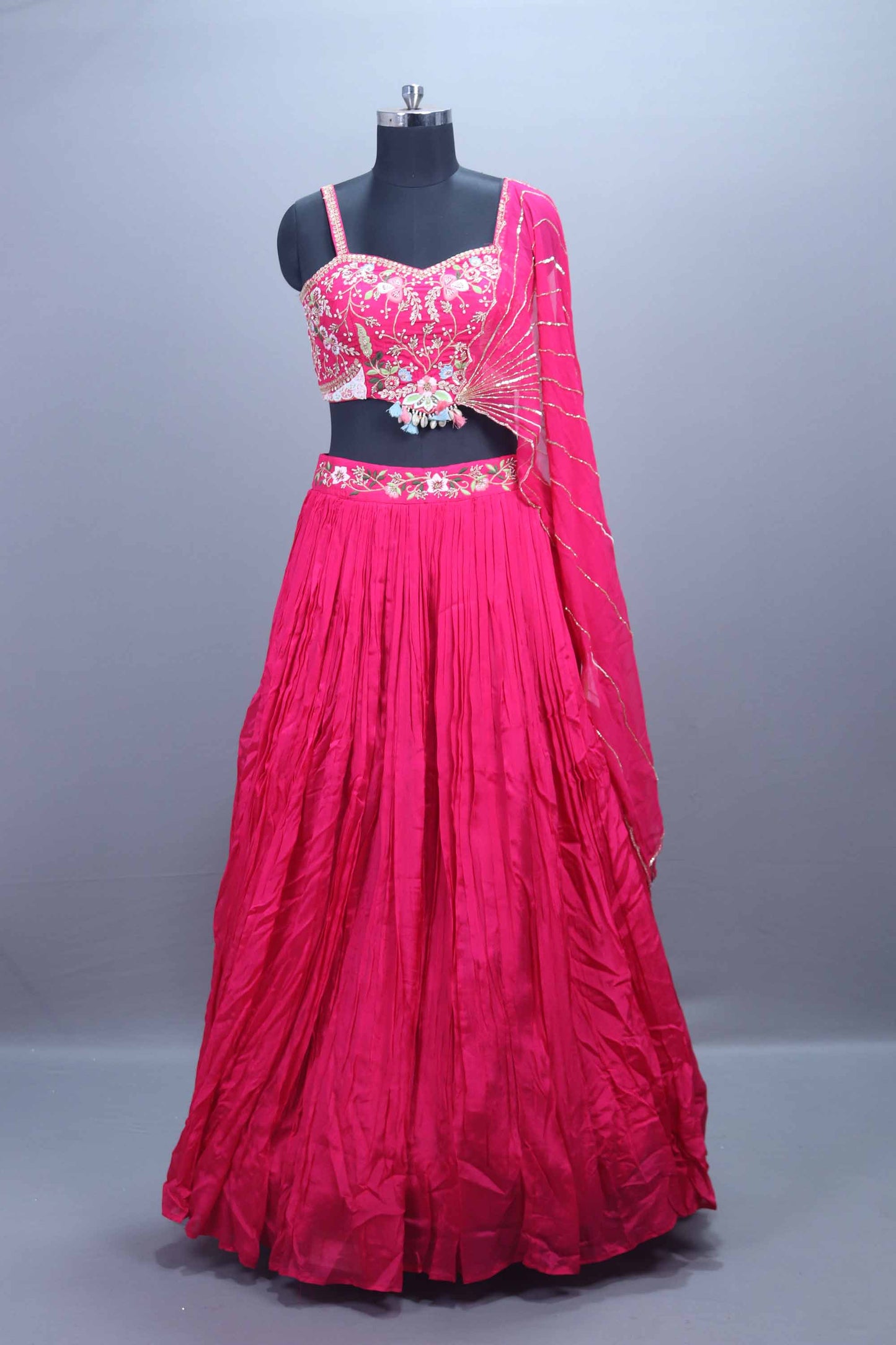 Hot Pink Embroidered Designer Lehenga Choli with Heavy Blouse Dupatta 