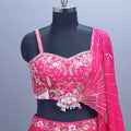 Hot Pink Embroidered Designer Lehenga Choli with Heavy Blouse Dupatta