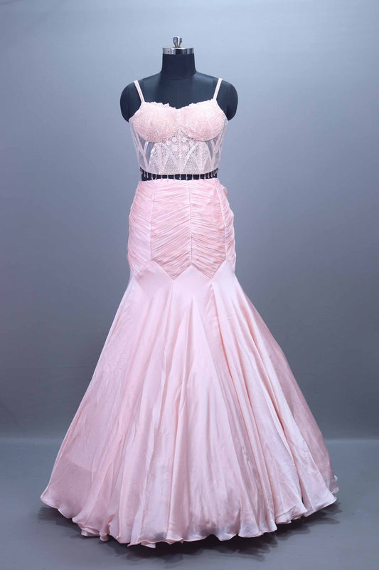 Soft Pink Mermaid Gown with Heavy Blouse Draped Dupatta