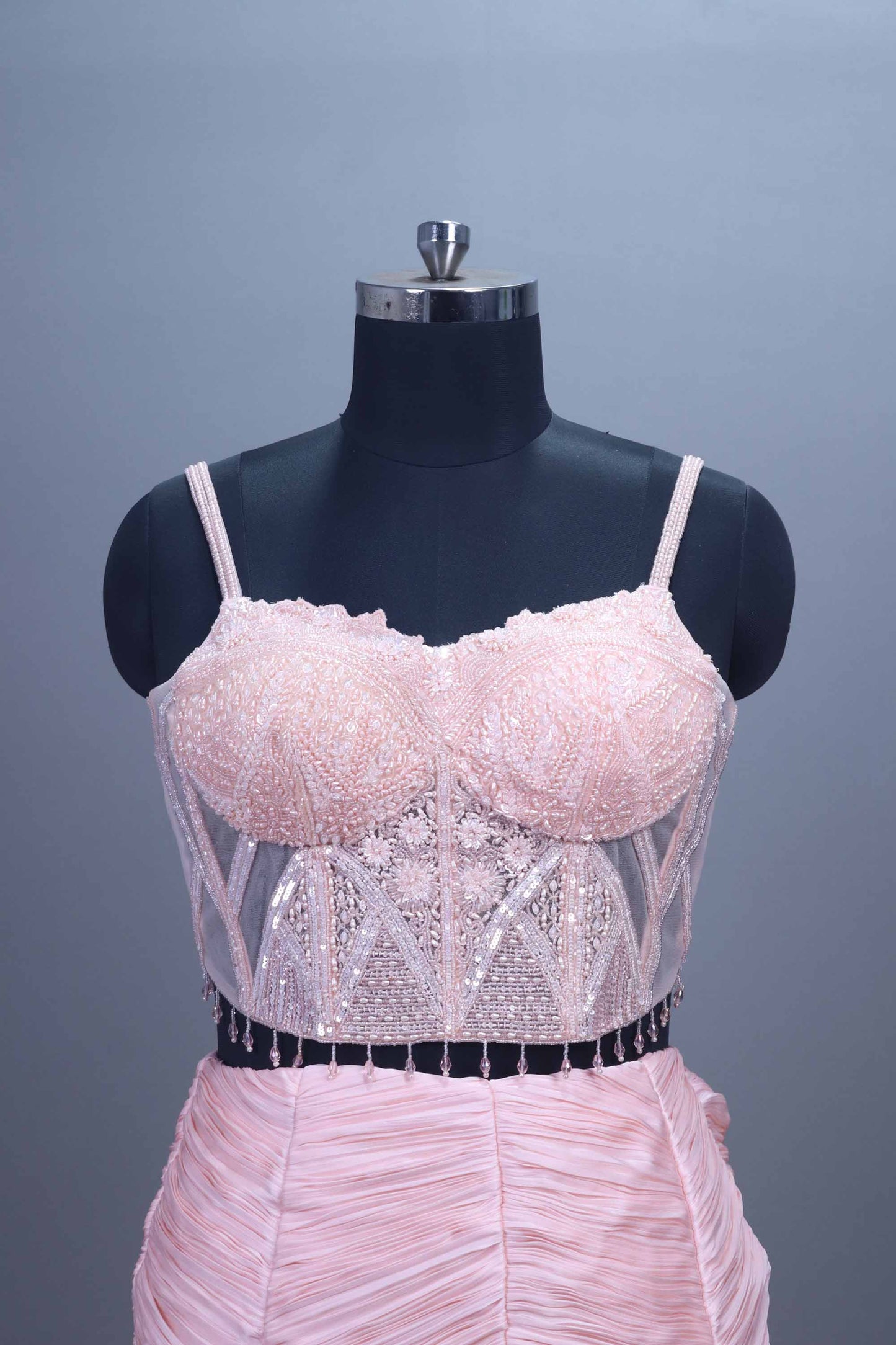 Soft Pink Mermaid Gown with Heavy Blouse Draped Dupatta